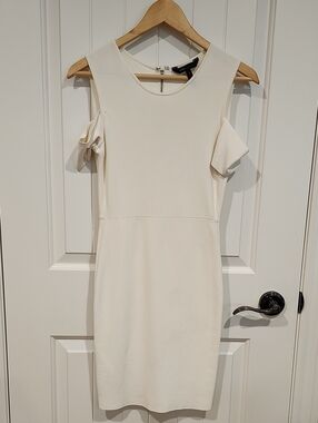 BCBGMaxAzria Cream Cold-Shoulder Sheath Dress